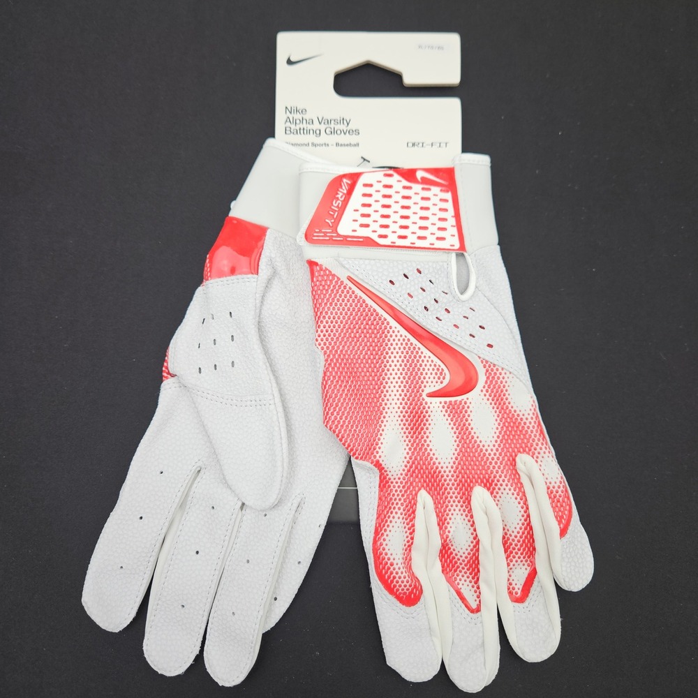 Nike Alpha Varsity Batting Gloves Mens XL White Red Baseball Dri-FIT N1004379124